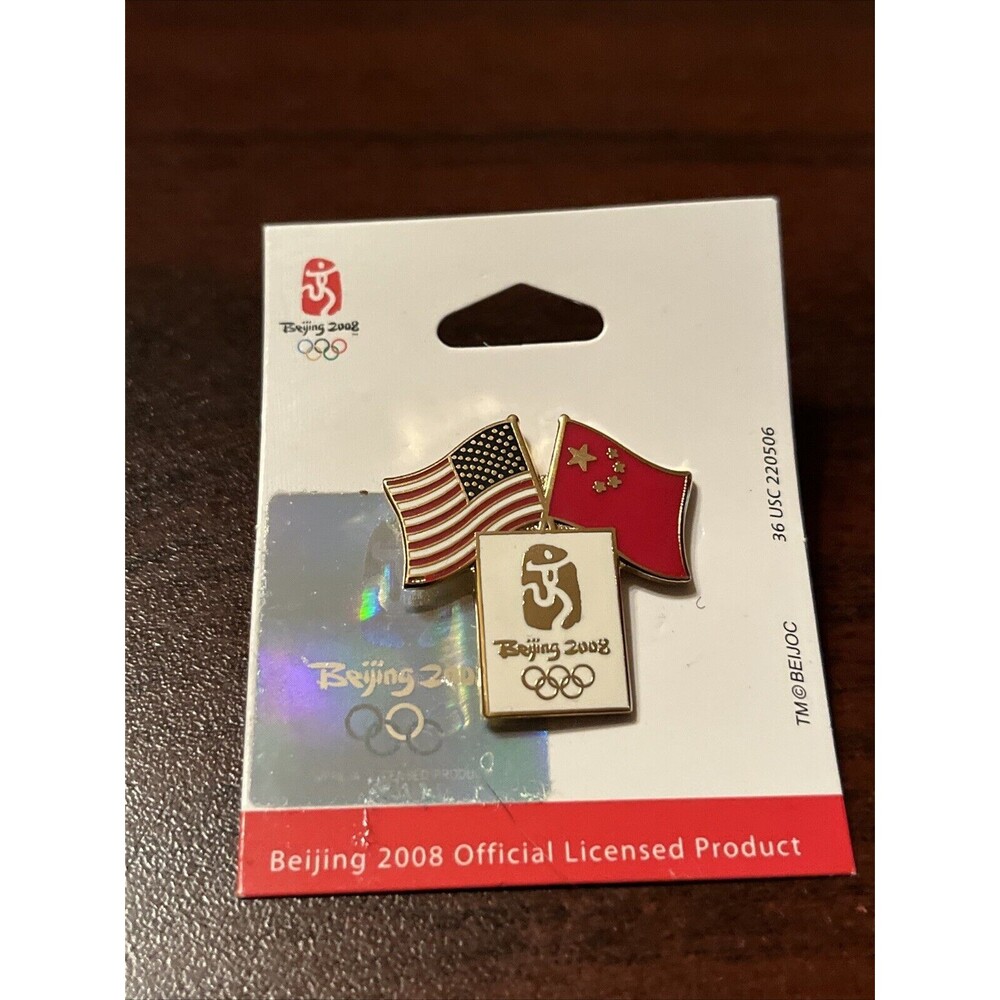2008 Beijing Olympics USA China Flags Lapel Hat Pin‎